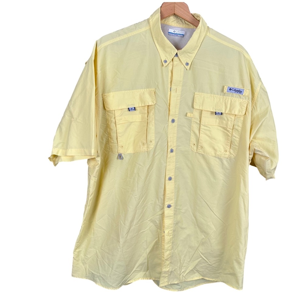Columbia PFG Bahama II Fishing Shirt Mens XLT Yellow Short Sleeve Button Down